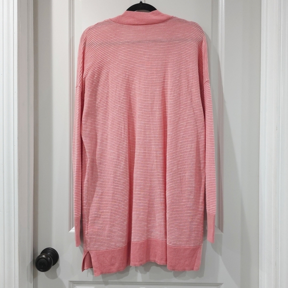 GAP Textured Longline Open-Front Striped Soft Coral Pink Cardigan Sweater, M - Picture 10 of 12